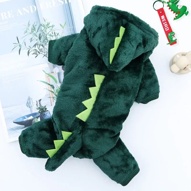 Dinosaur Fleece Dog Jumpsuit Warm Pet Hoodie