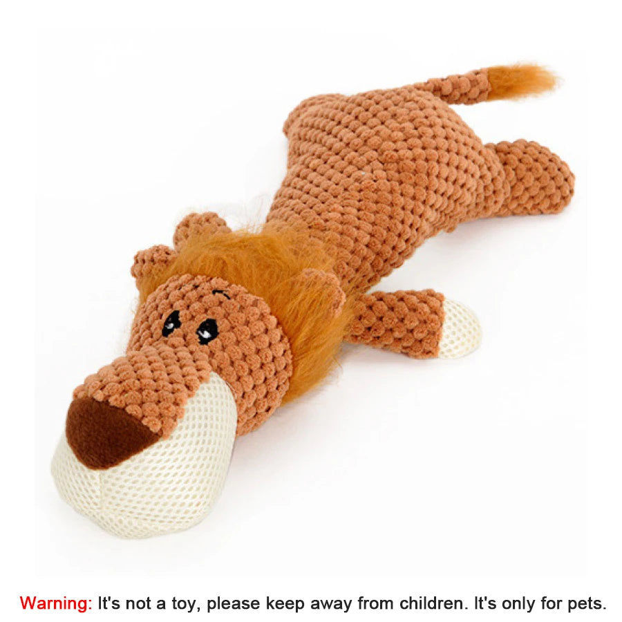 Bite-Resistant Plush Squeaky Dog Toy – Lion, Wolf, Elephant Cartoon Design