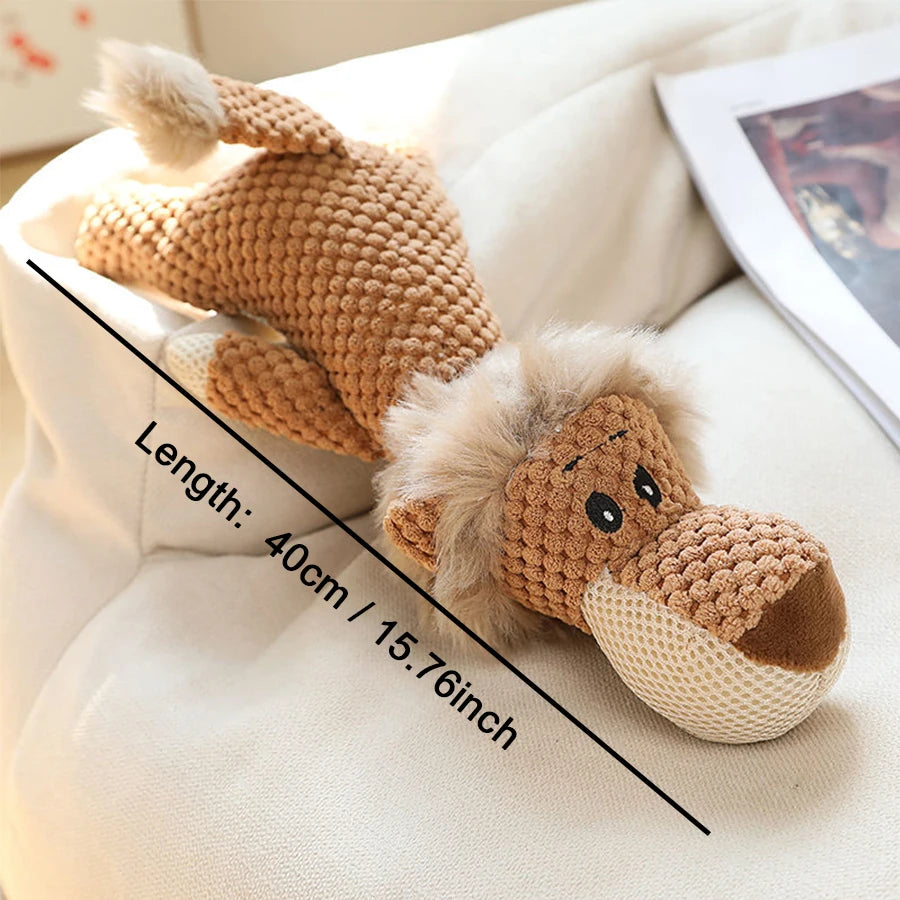 Bite-Resistant Plush Squeaky Dog Toy – Lion, Wolf, Elephant Cartoon Design