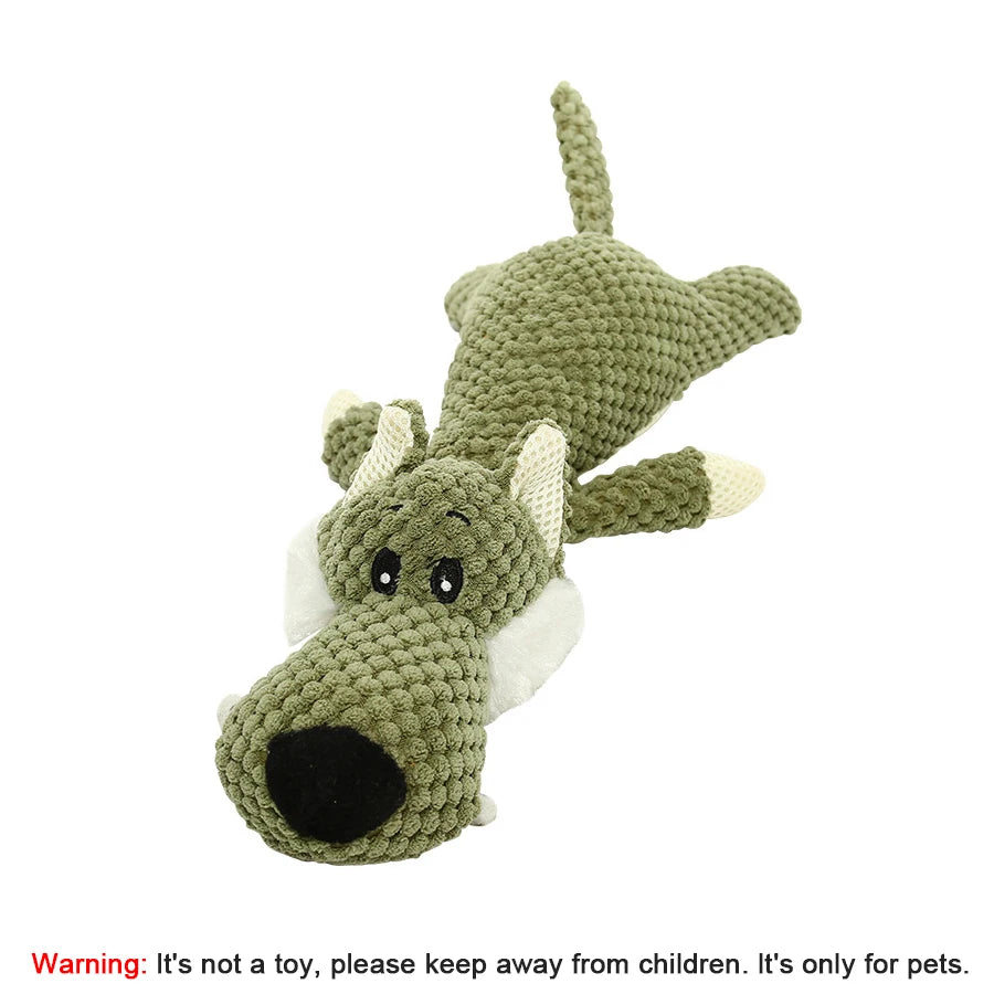 Bite-Resistant Plush Squeaky Dog Toy – Lion, Wolf, Elephant Cartoon Design