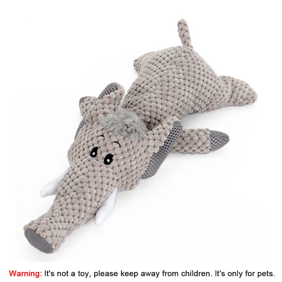 Bite-Resistant Plush Squeaky Dog Toy – Lion, Wolf, Elephant Cartoon Design