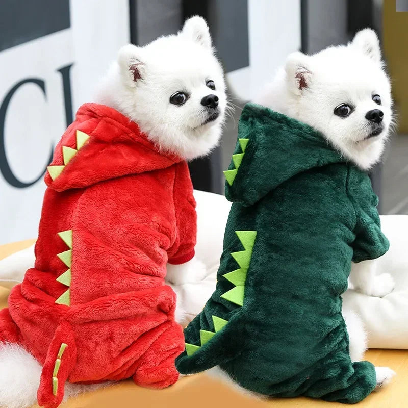 Dinosaur Fleece Dog Jumpsuit Warm Pet Hoodie