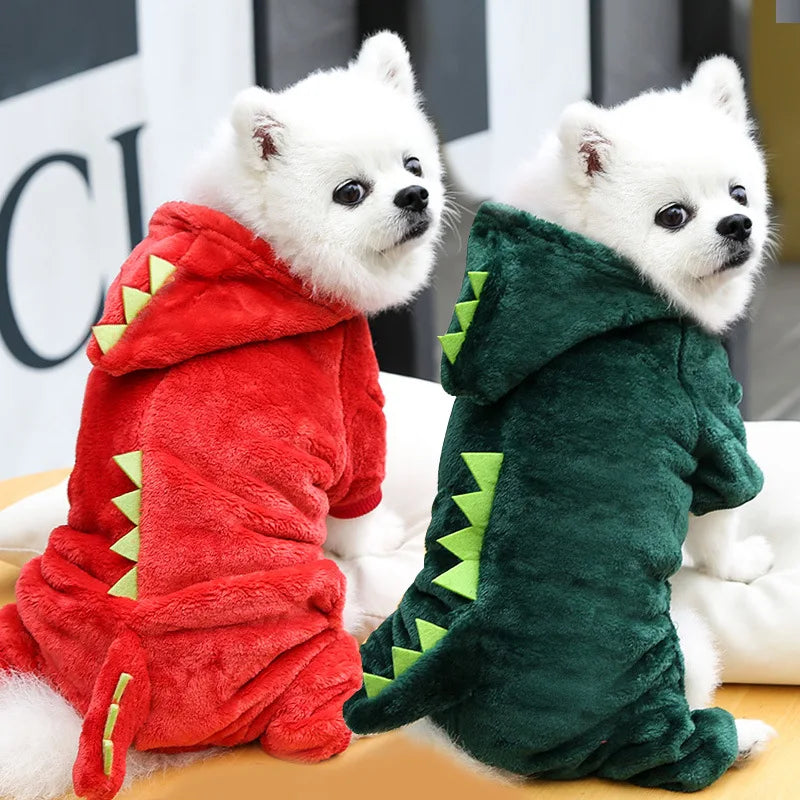 Dinosaur Fleece Dog Jumpsuit Warm Pet Hoodie