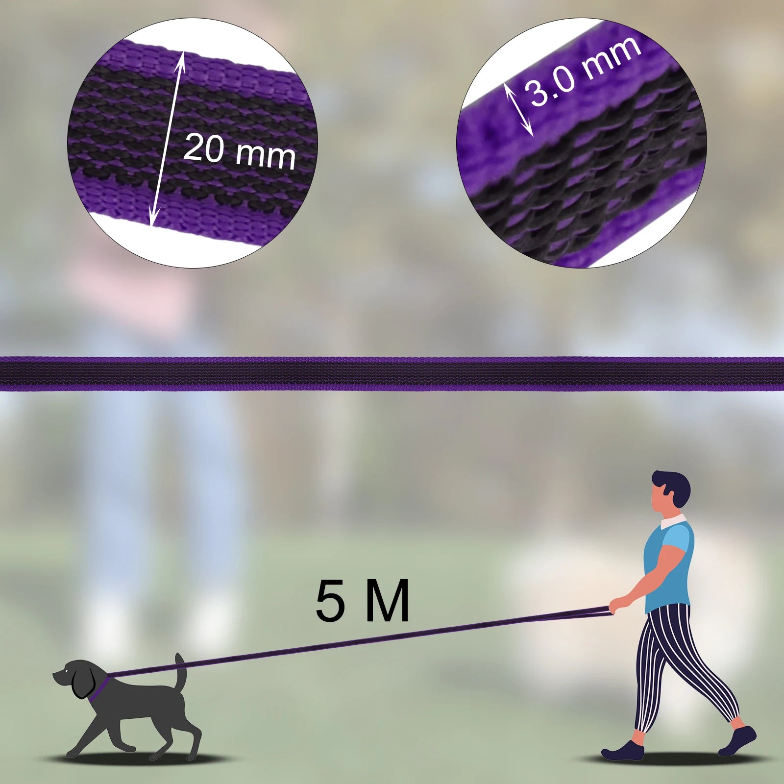 Dual-Color Latex Dog Leash – 1.5–15M
