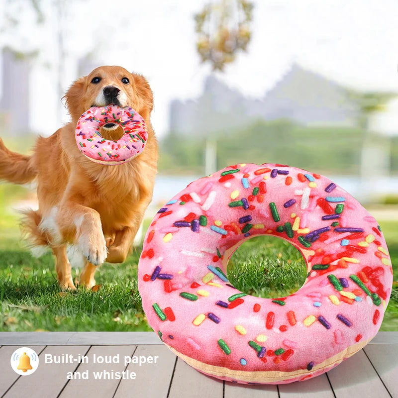 Plush Squeaky Dog Toy – Doughnut & Pizza
