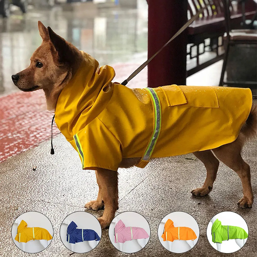 Large Dog Hooded Raincoat Waterproof Reflective Windproof Cloak
