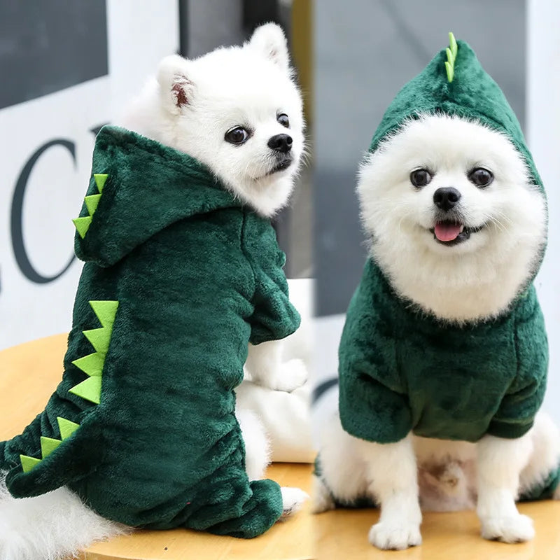 Dinosaur Fleece Dog Jumpsuit Warm Pet Hoodie