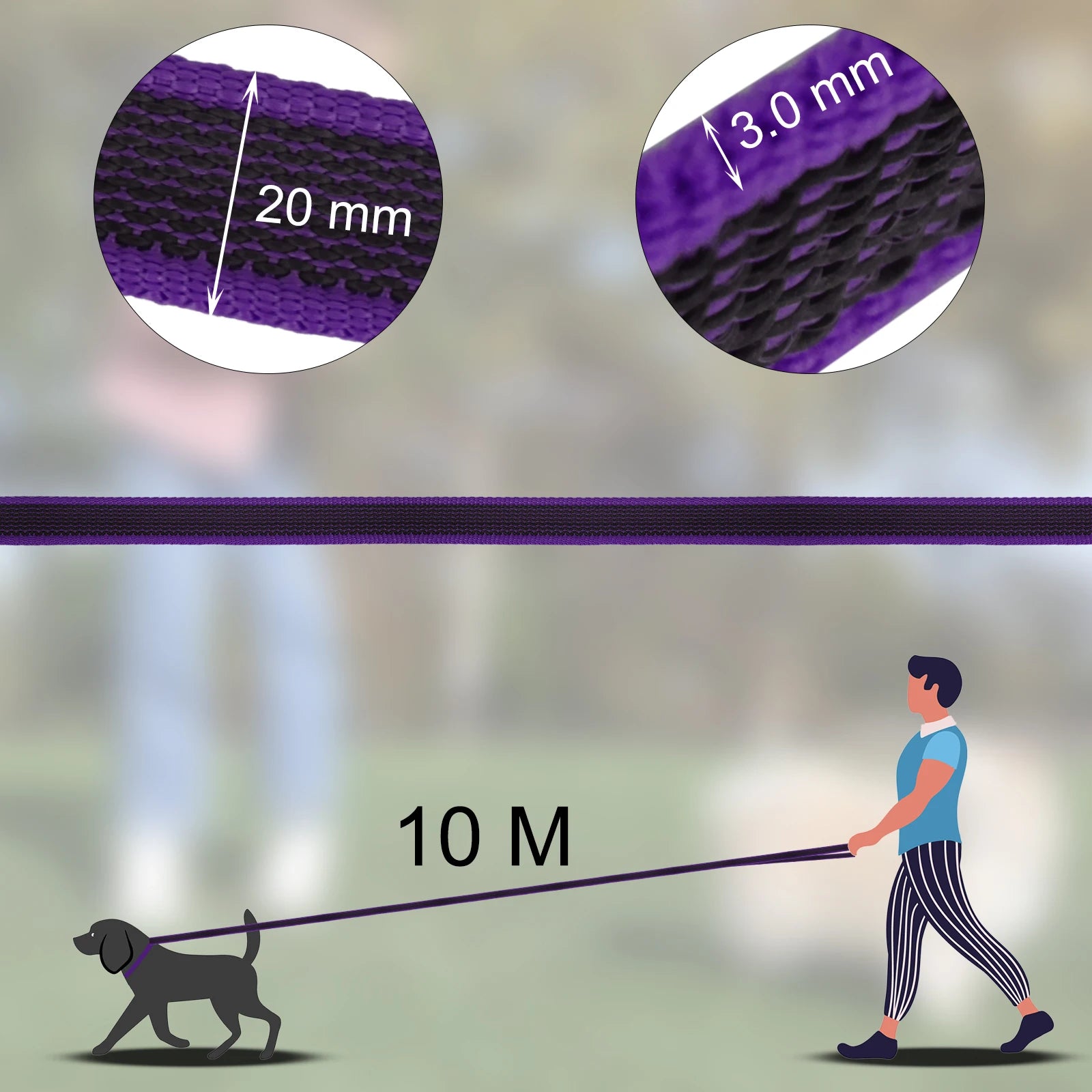 Dual-Color Latex Dog Leash – 1.5–15M